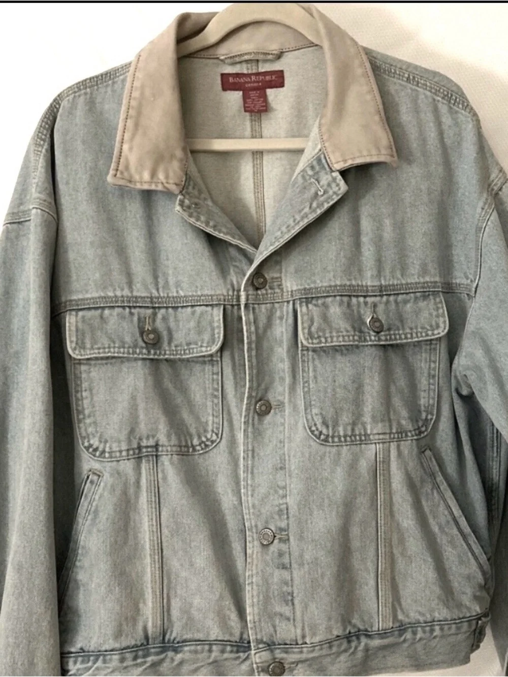 Banana Republic Men’s Size XL Denim Button Front Blue Jean Jacket Tan Collar